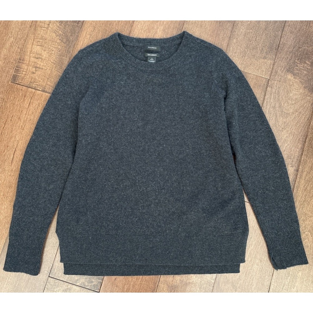 HALOGEN Crew Neck 100% Cashmere Pullover Sweater Womens Petite S Charcoal Grey